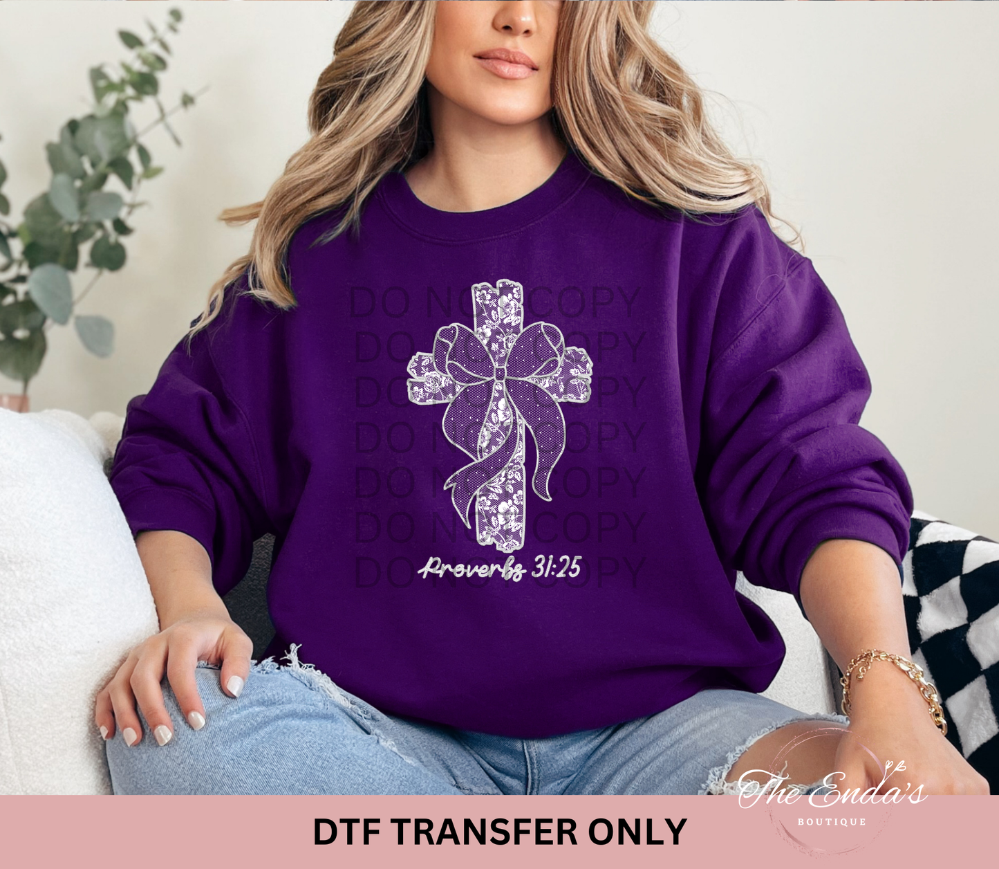 Cross Coquette Faux Embroidery White Lace DTF Transfer