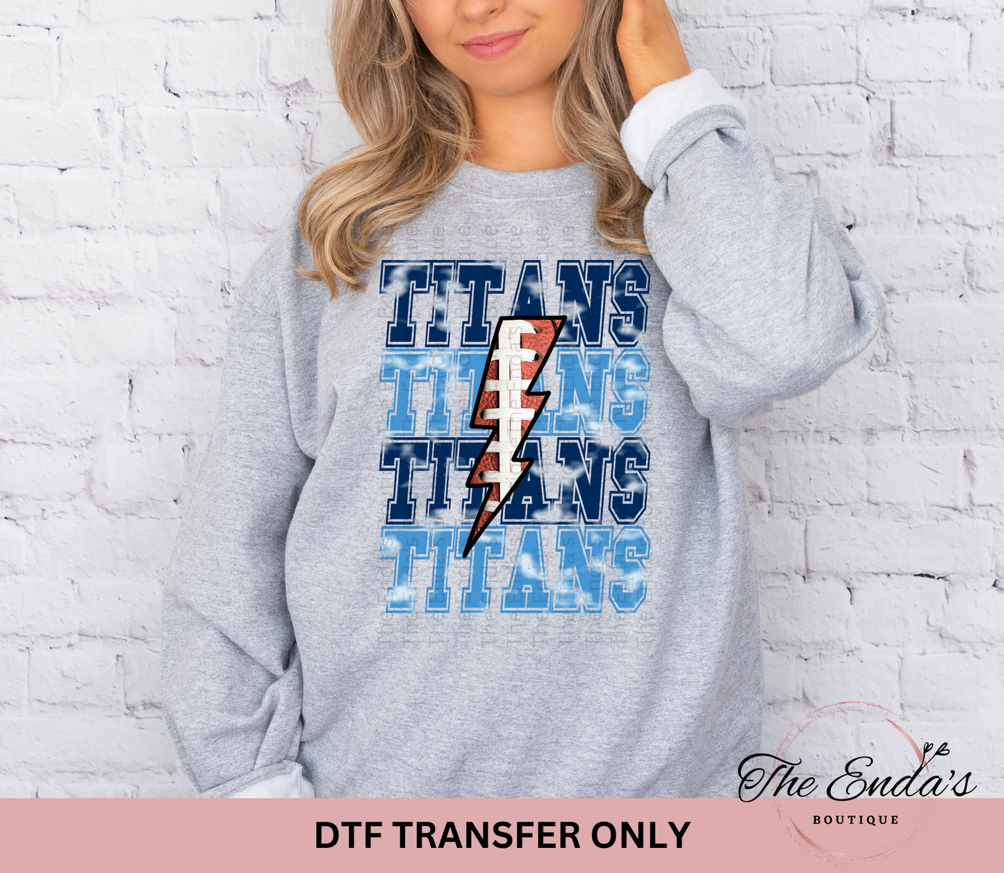 Stacked Titans Football Lightening Bolt DTF Transfer