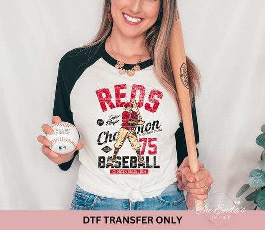 Vintage Reds Baseball DTF Transfer