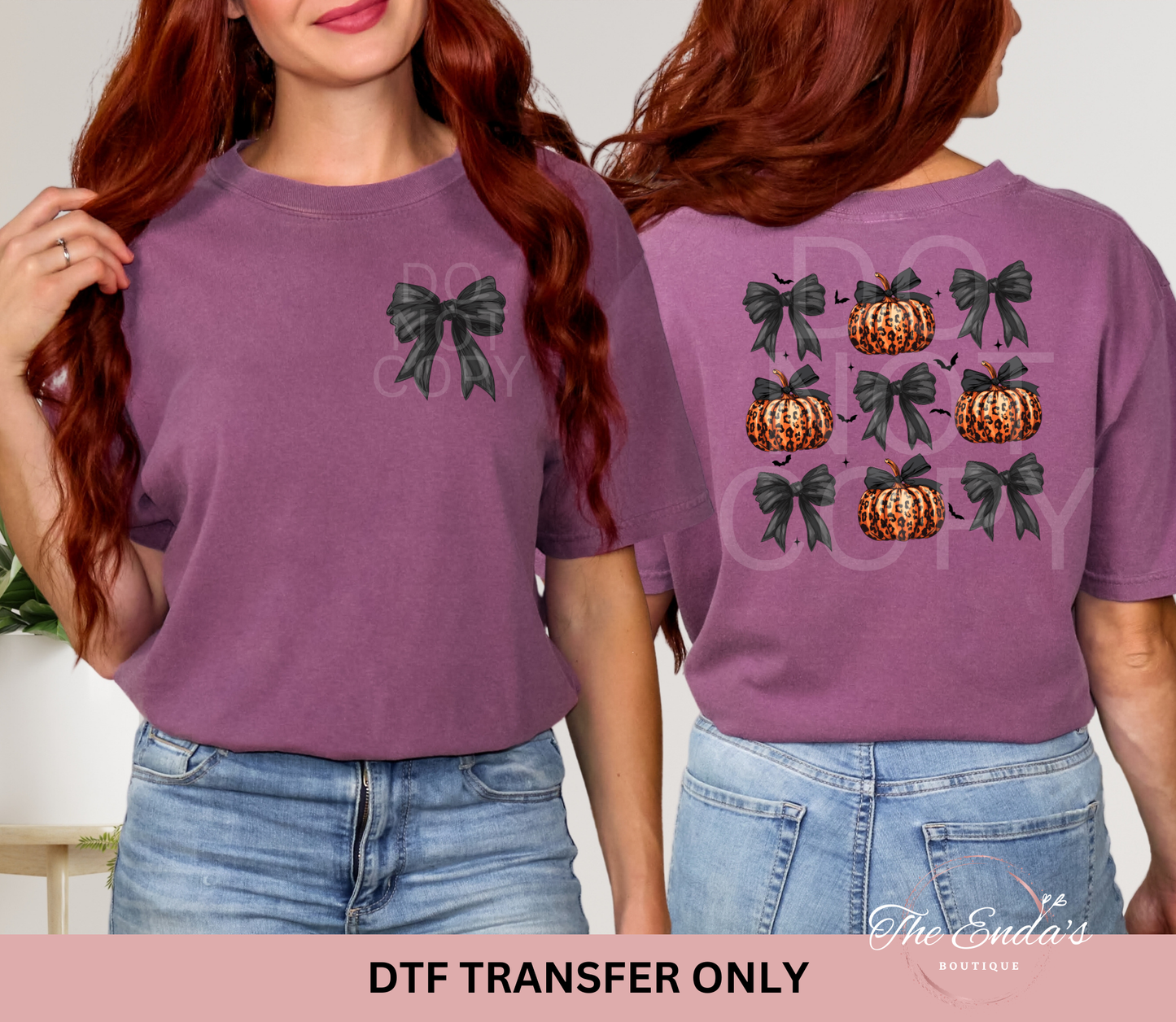 Leopard Pumpkin Black Bows (FRONT/BACK SET) DTF Transfer