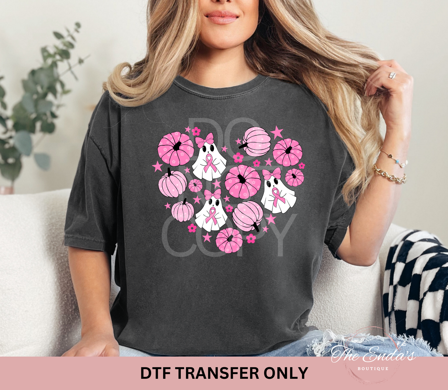 Breast Cancer Ghost Pumpkin Heart DTF Transfer