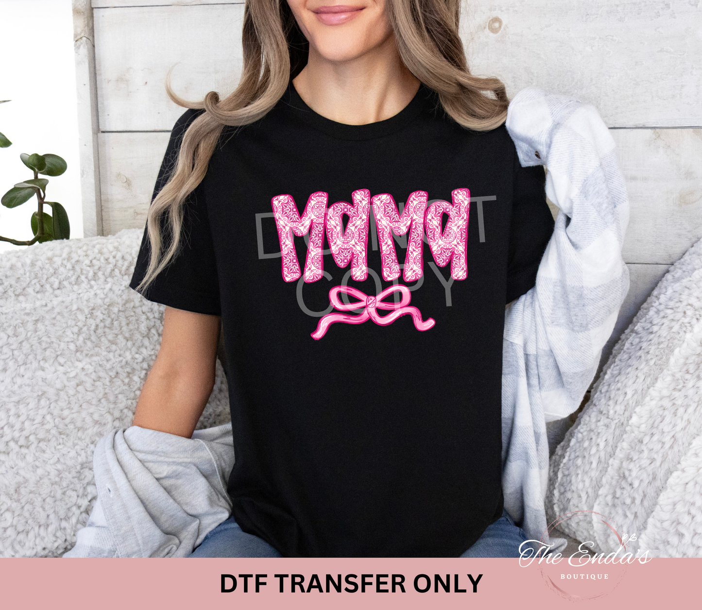 Mama Pink Floral With Bow DTF Transfer