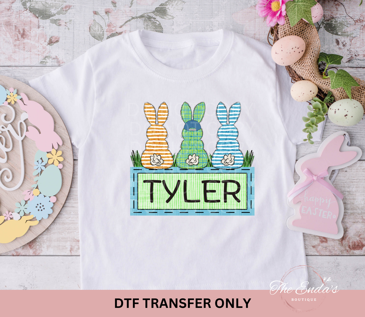 Personalized Blue/Green Bunny Trio DTF Transfer