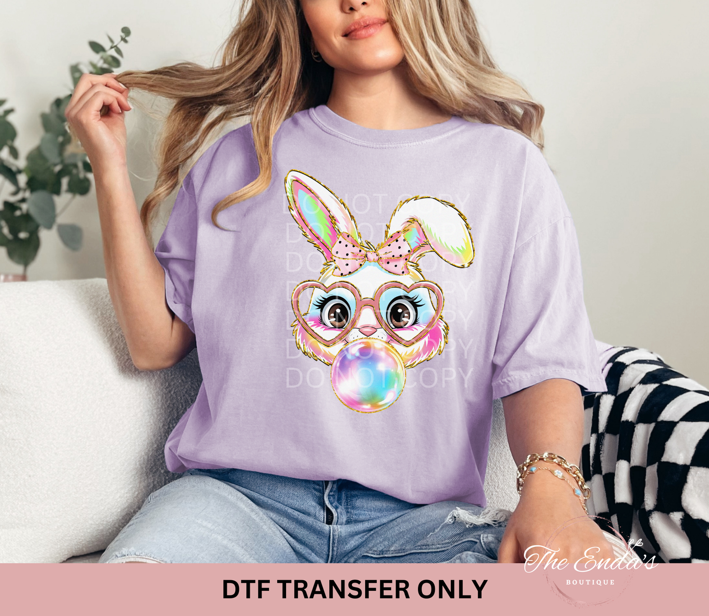 Brushstroke Bunny Bubblegum Pink Bow DTF Transfer
