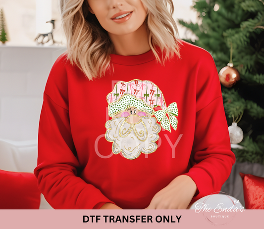 Faux Glitter Green Dalmatian Dots Santa DTF Transfer