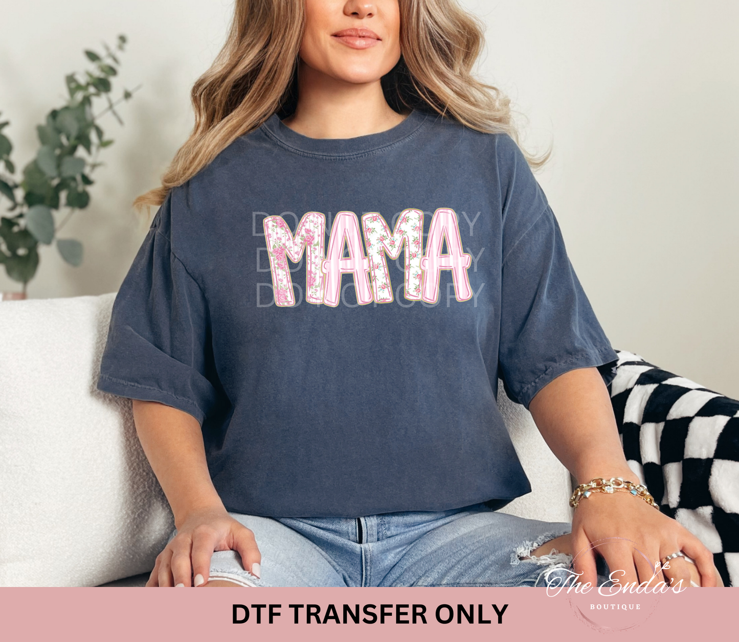 Pink Floral/Stripes Mama DTF Transfer