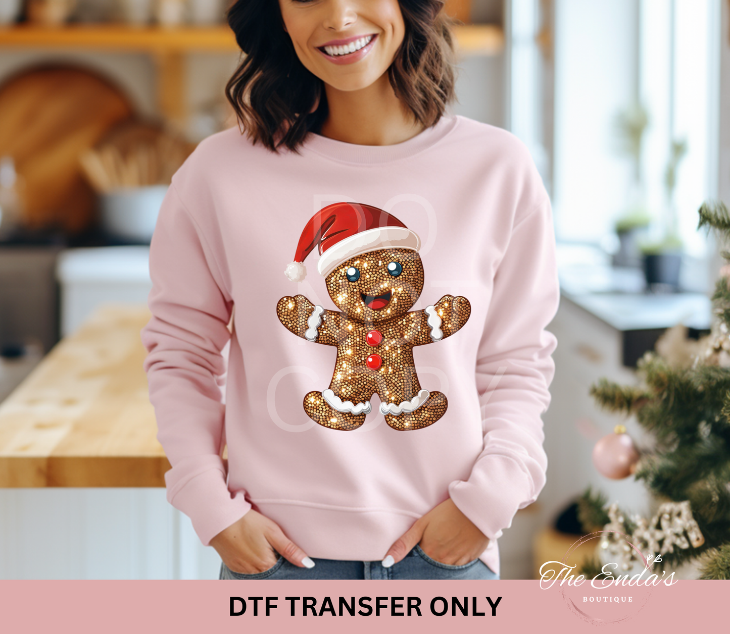 Faux Rhinestone Gingerbread Man DTF Transfer