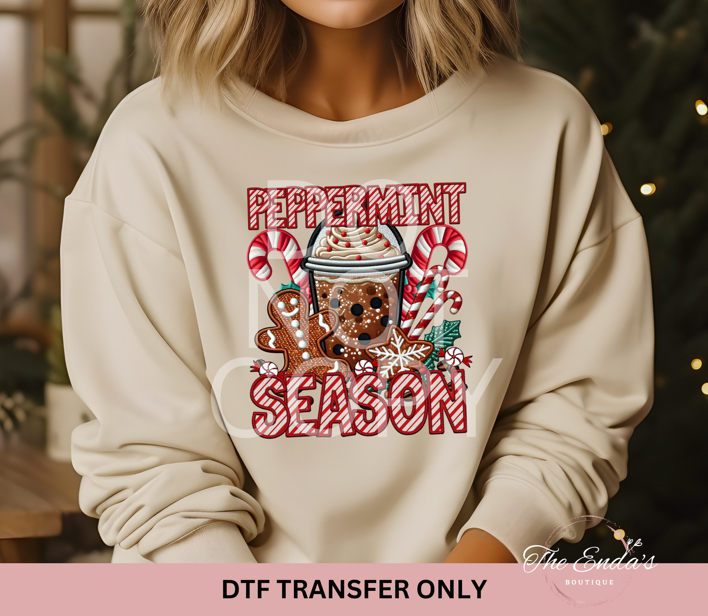Faux Embroidery Peppermint Season DTF Transfer