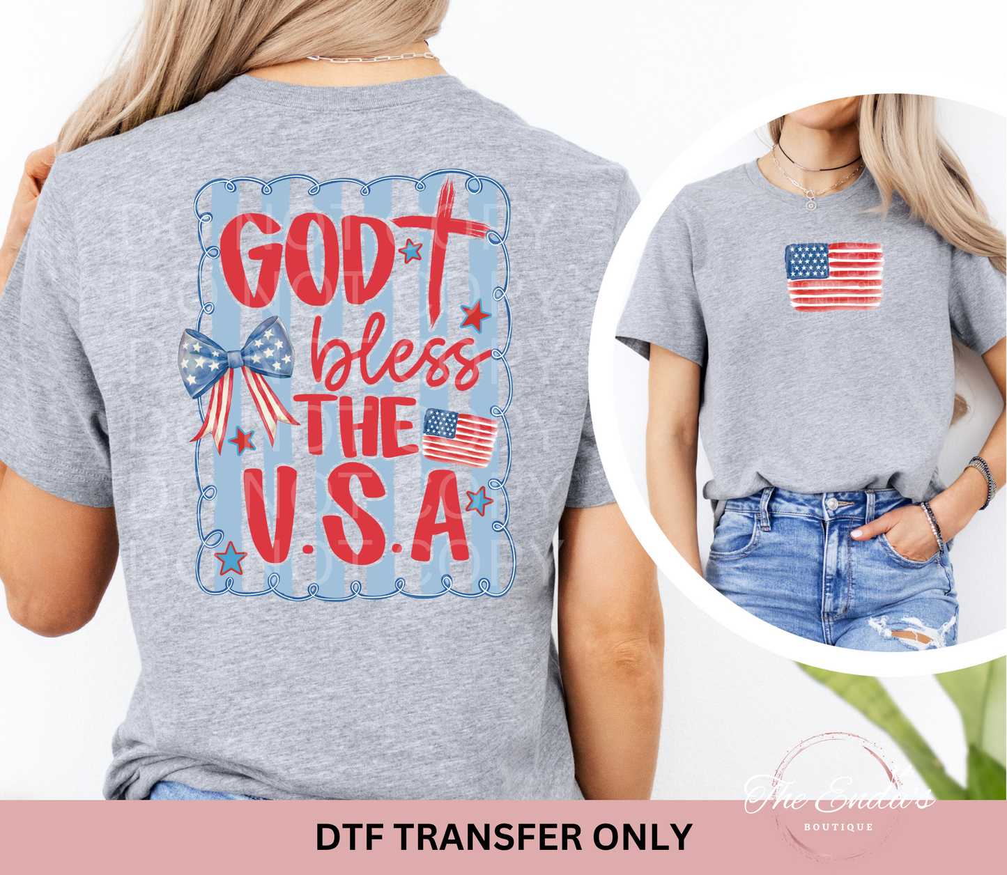 God Bless The USA Cross (FRONT/BACK SET) DTF Transfer