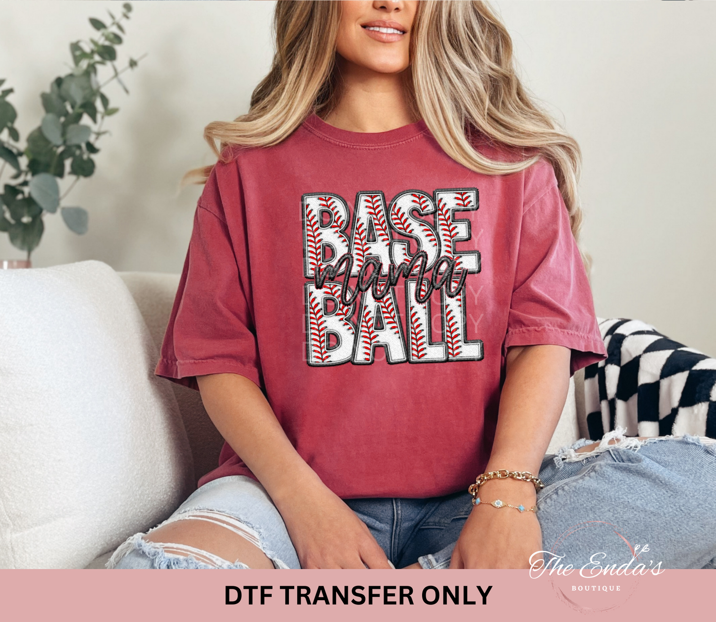Baseball Mama Faux Embroidery DTF Transfer
