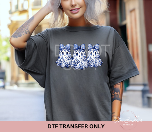 Blue Floral Ghost DTF Transfer