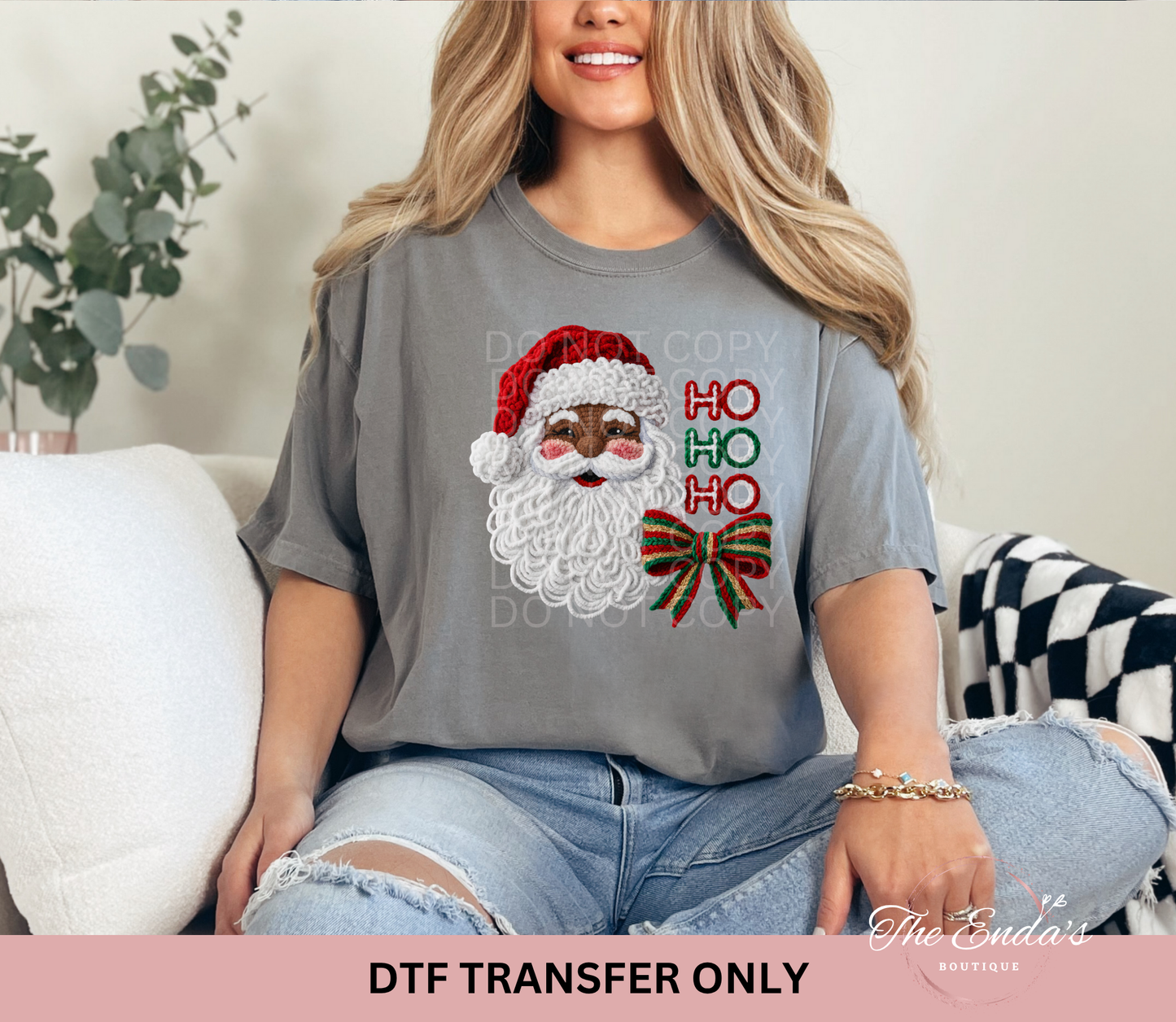 Faux Yarn Ho Ho Ho Brown Santa DTF Transfer