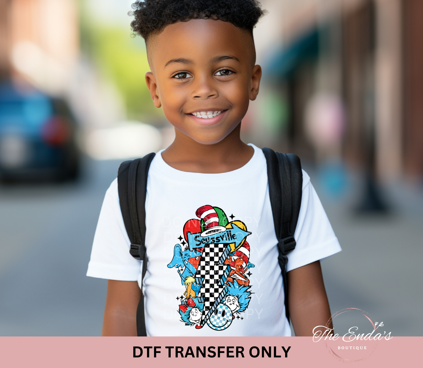 Seussville Checkered Lightning Bolt DTF Transfer