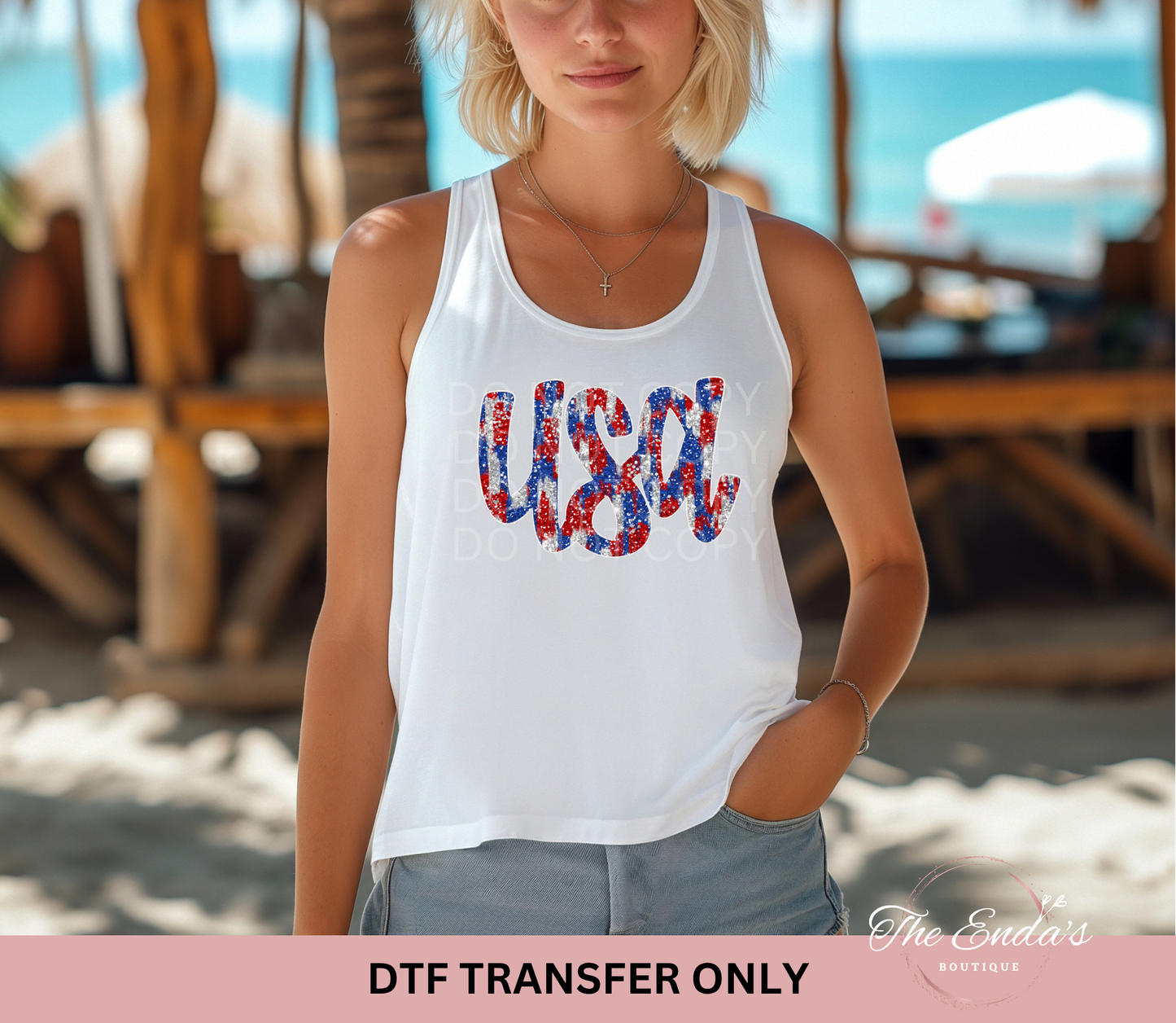 Patriotic USA Faux Sequin DTF Transfer