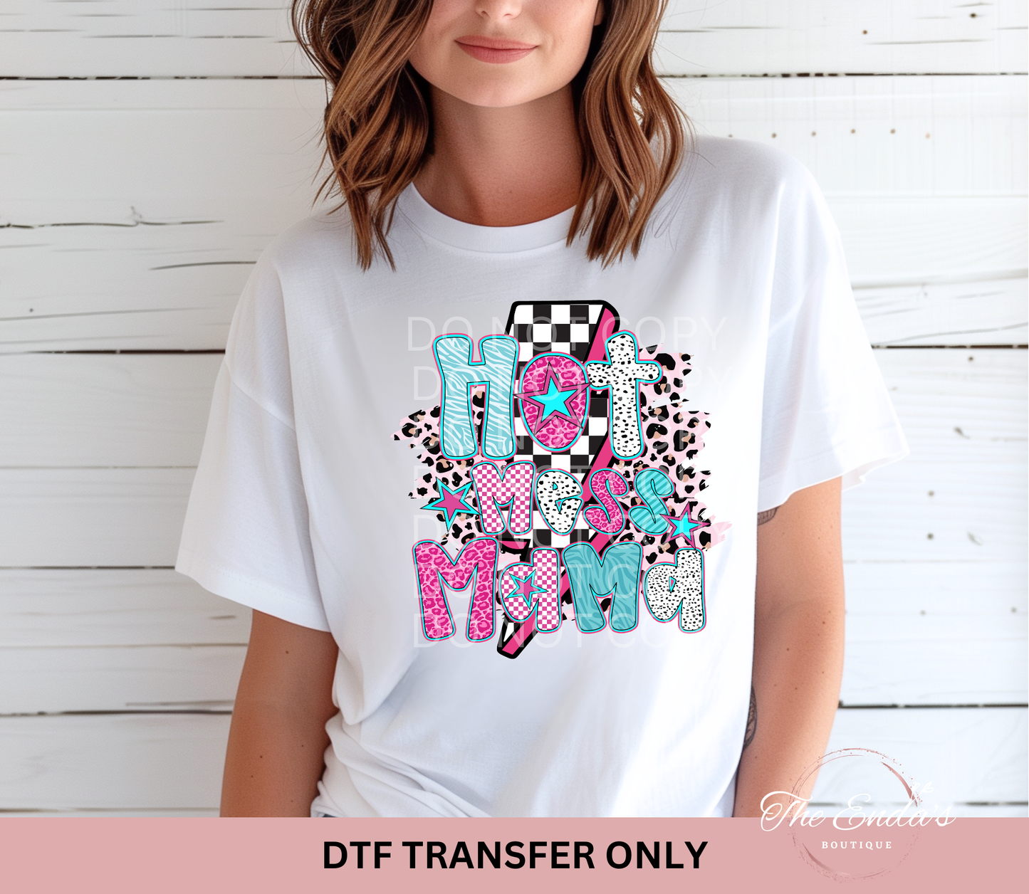 Hot Mess Mama Checkered Bolt DTF Transfer