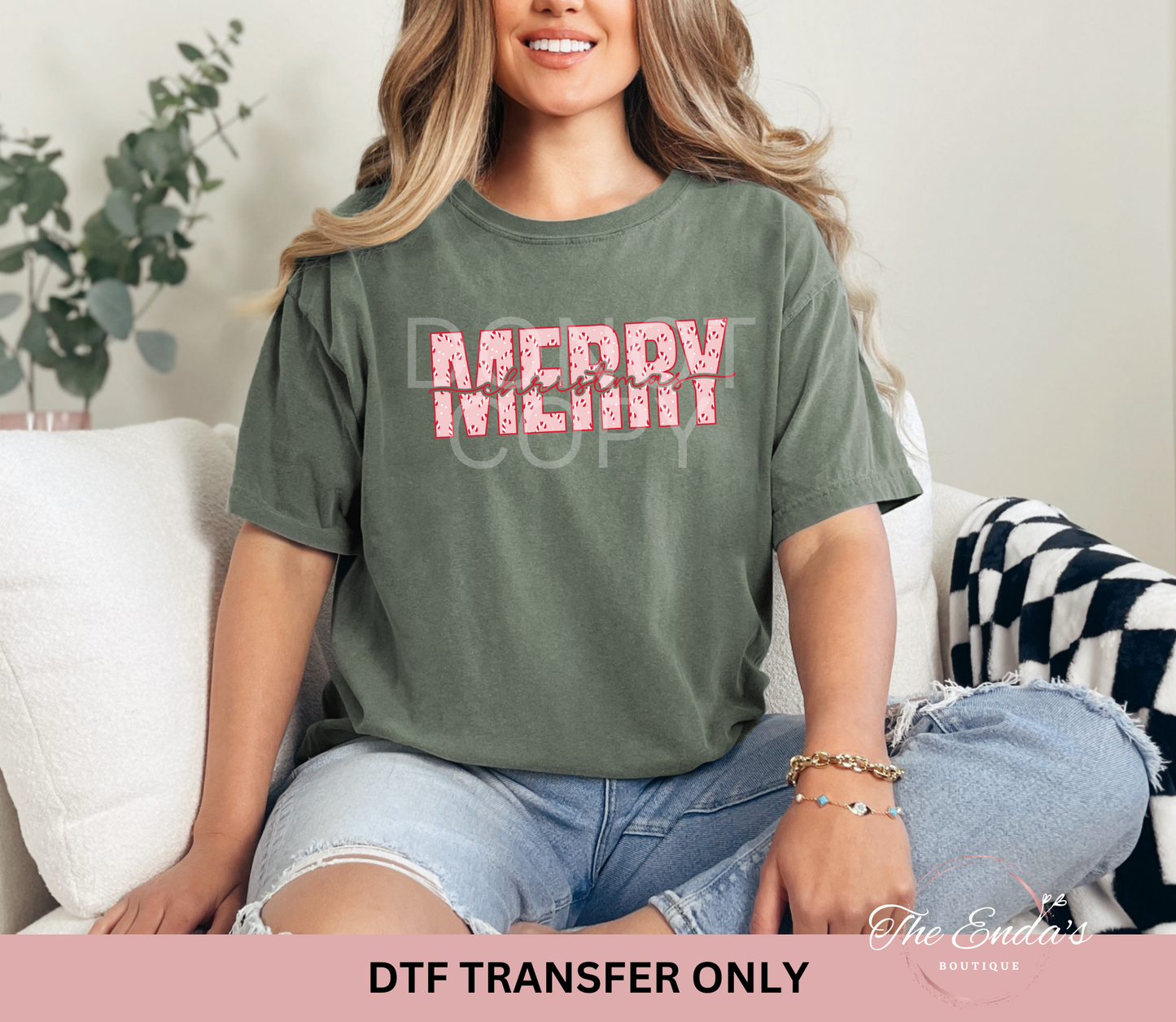 Candy Cane Merry Christmas DTF Transfer