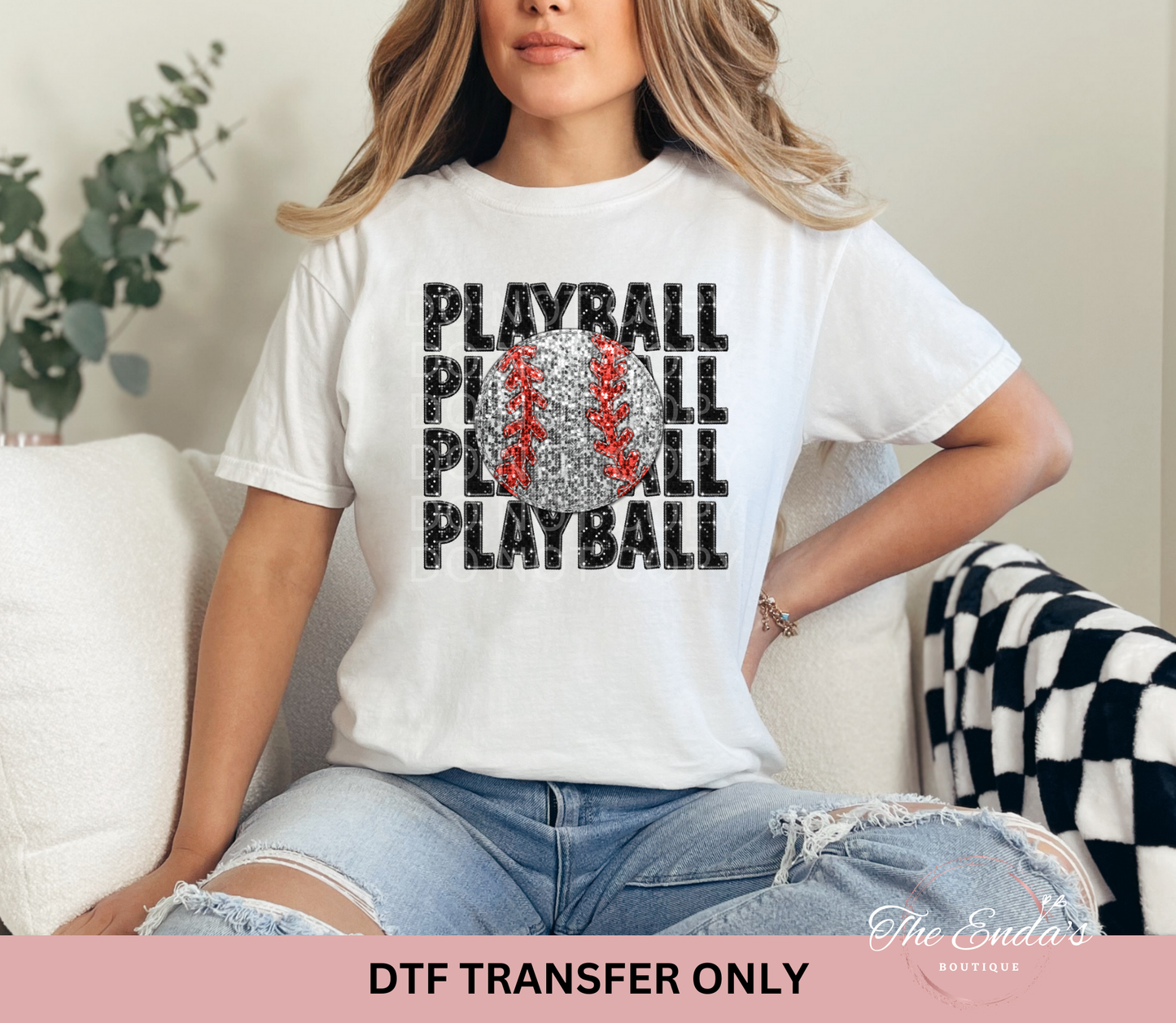 Playball Baseball Faux Sequin DTF Transfer