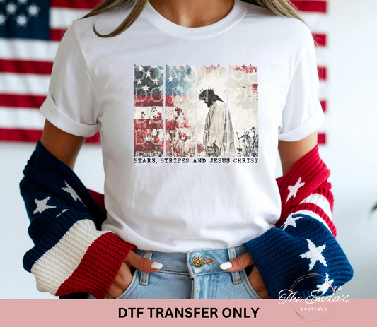 Stars Stripes And Jesus Christ Four Split Brushstroke DTF Transfer