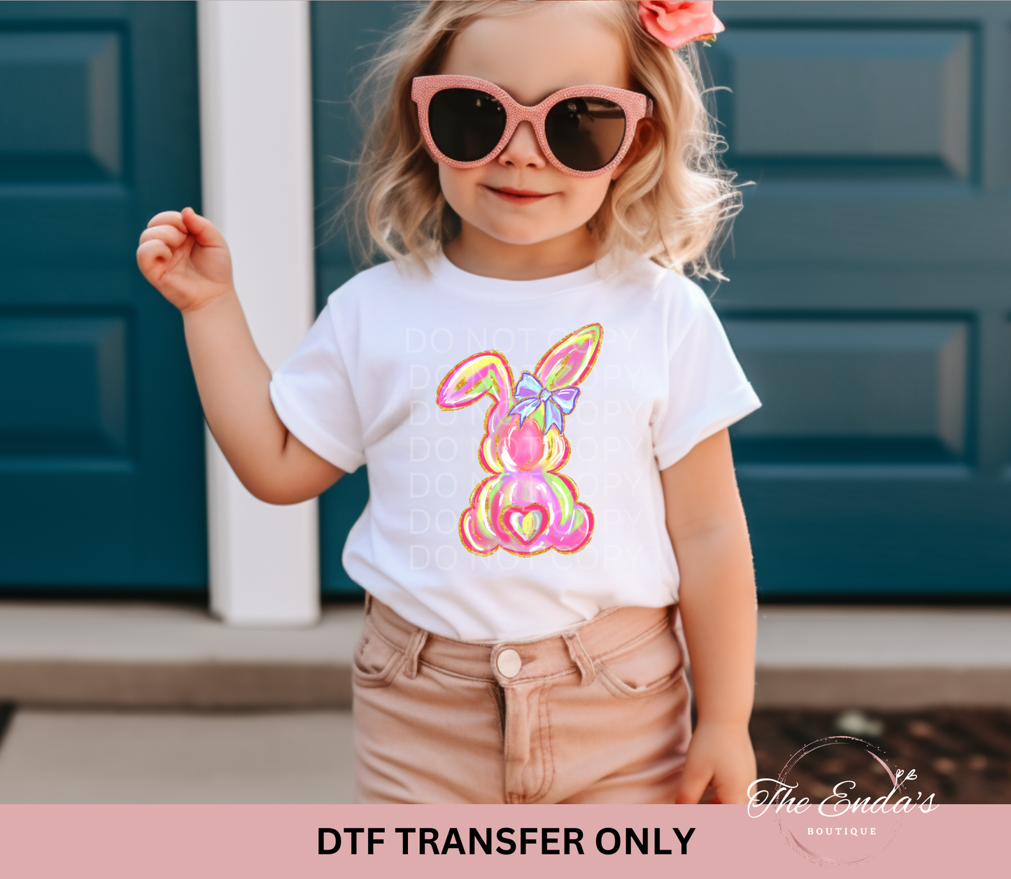 Brushstroke Pink Bunny Ear Bent DTF Transfer