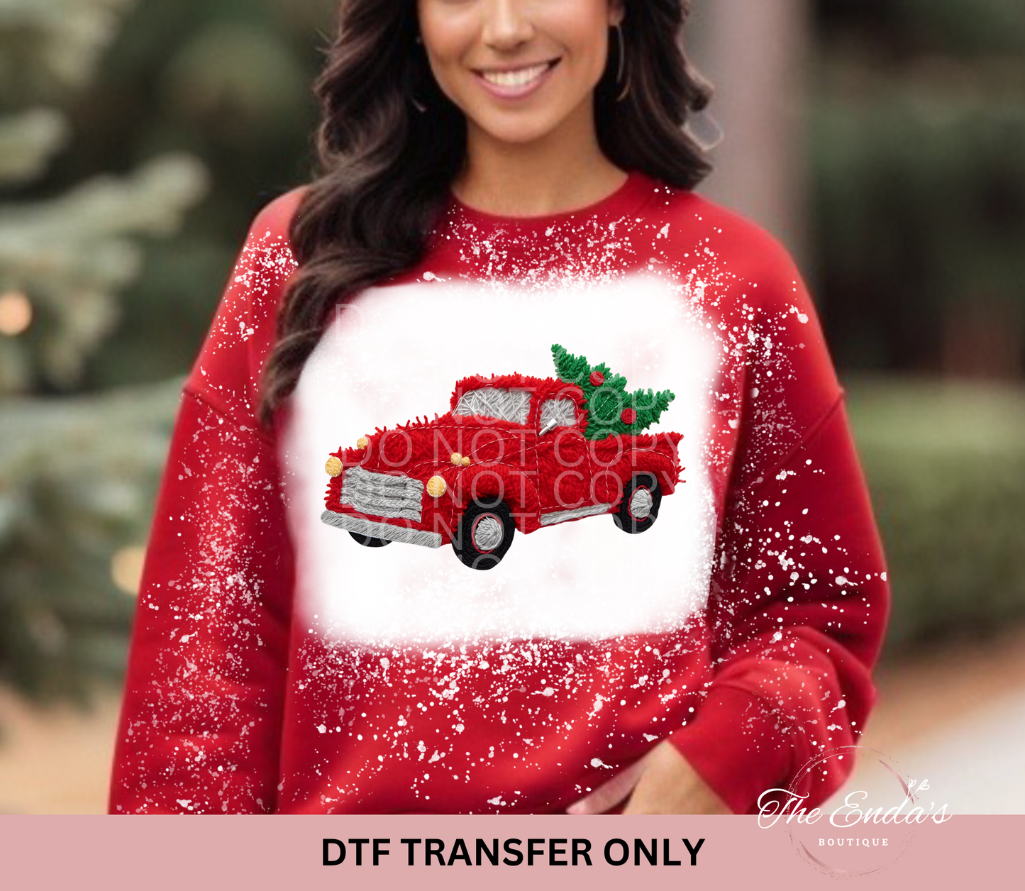 Faux Yarn Red Truck DTF Transfer
