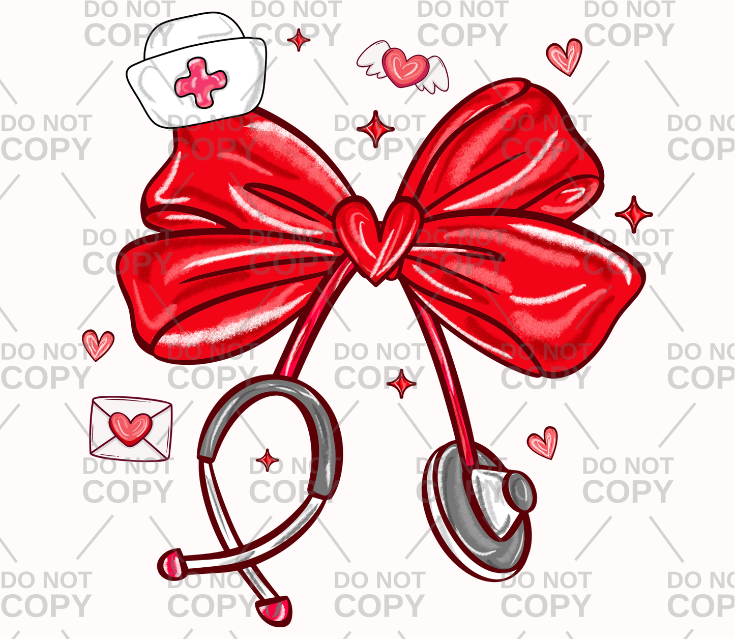 Valentine Stethoscope Bow DTF Transfer