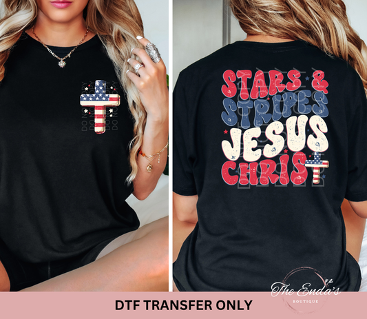 Stars & Stripes Jesus Christ (FRONT/BACK SET) DTF Transfer