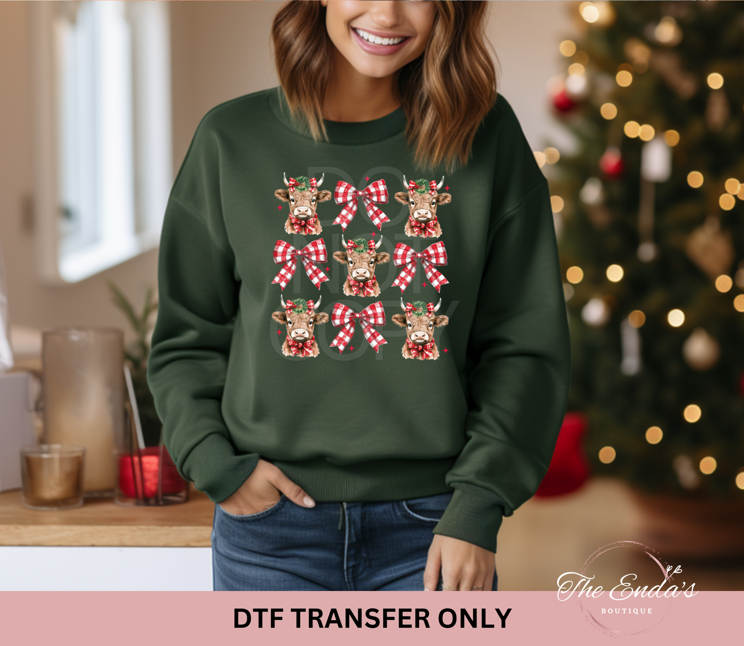 Christmas Coquette Highland Cow DTF Transfer