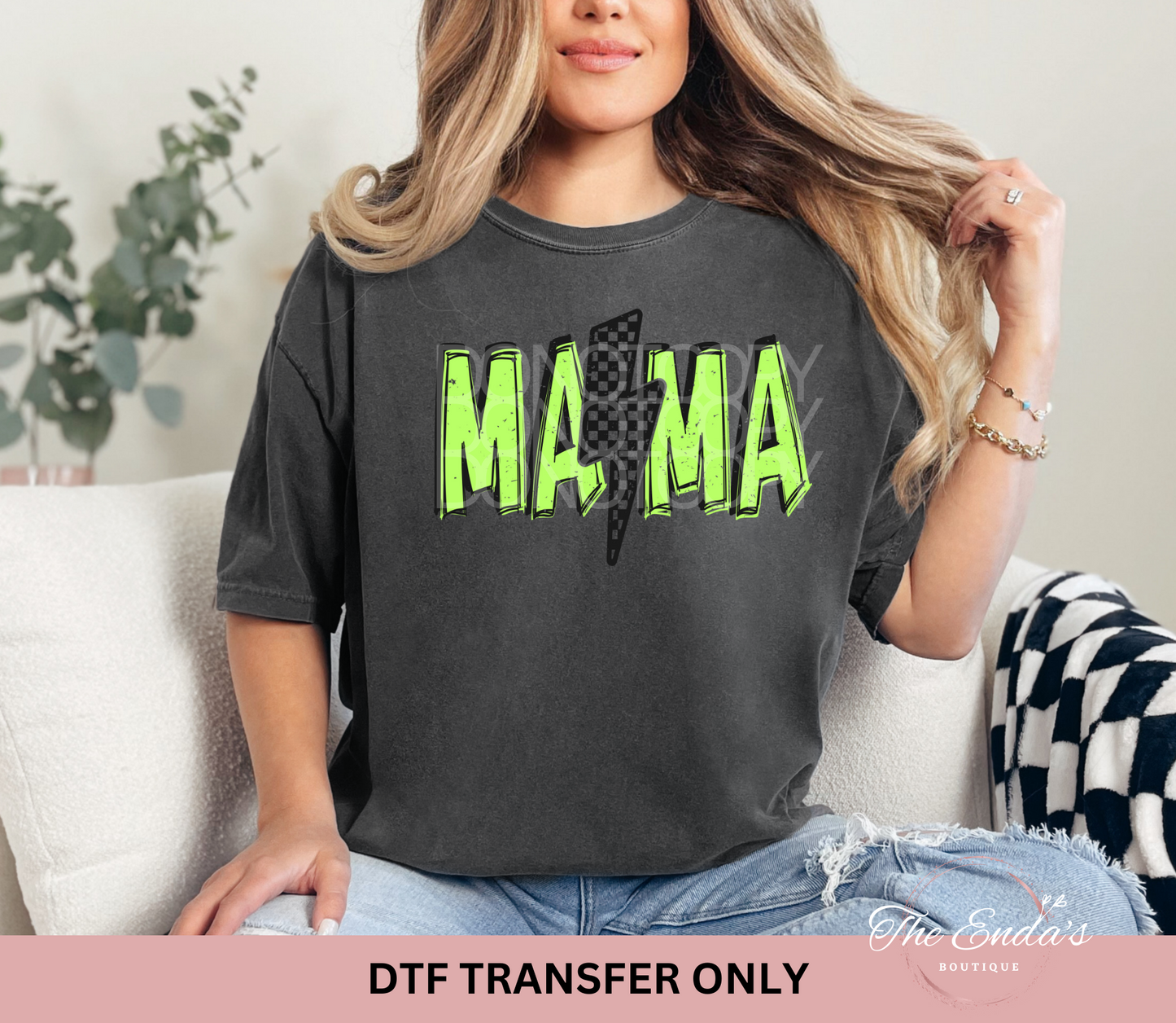Lime Green Checkered Mama DTF Transfer