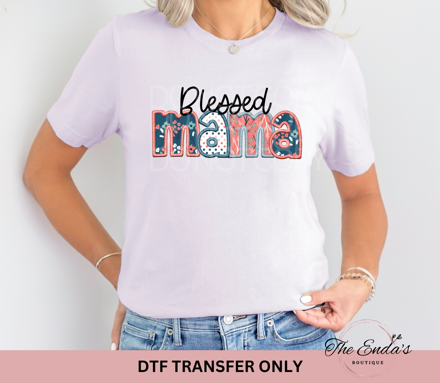 Blessed Mama Faux Embroidery DTF Transfer