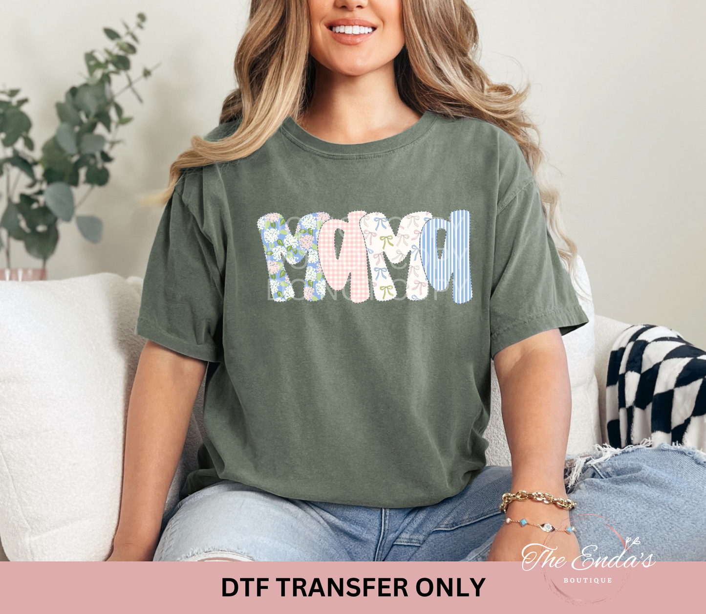 Mama Blue/Pink Coquette Hydrangea DTF Transfer