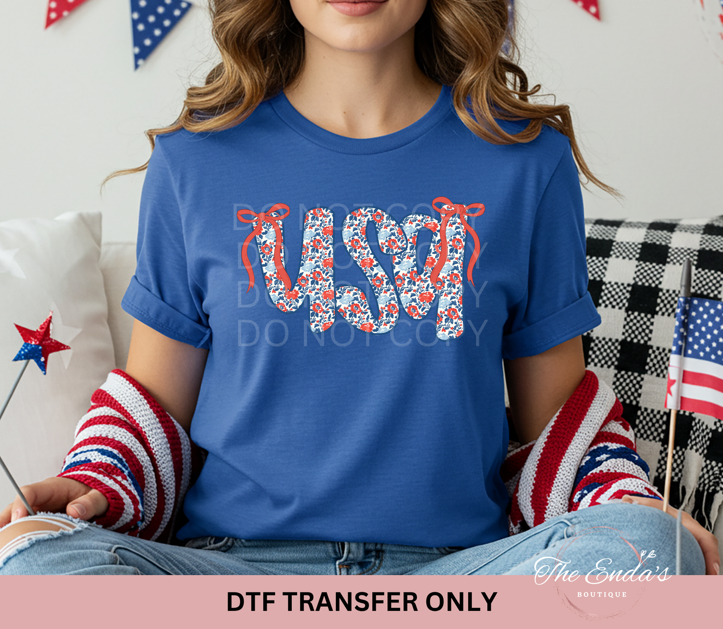 Floral USA Red Coquette DTF Transfer