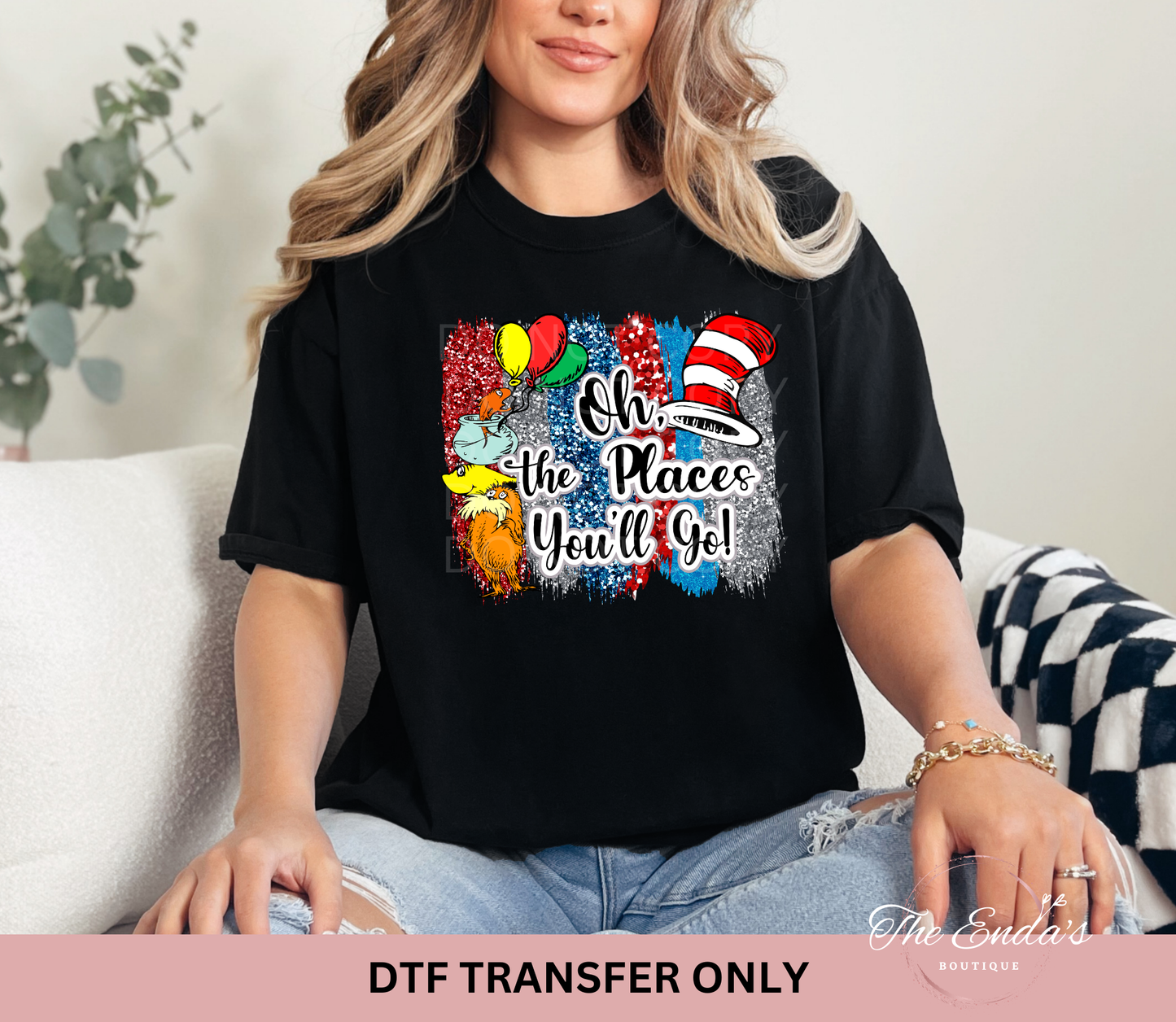 Oh The Places You'll Go Faux Sequin DTF Transfer
