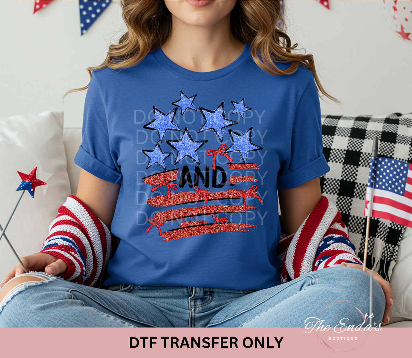 Stars & Stripes Faux Glitter DTF Transfer
