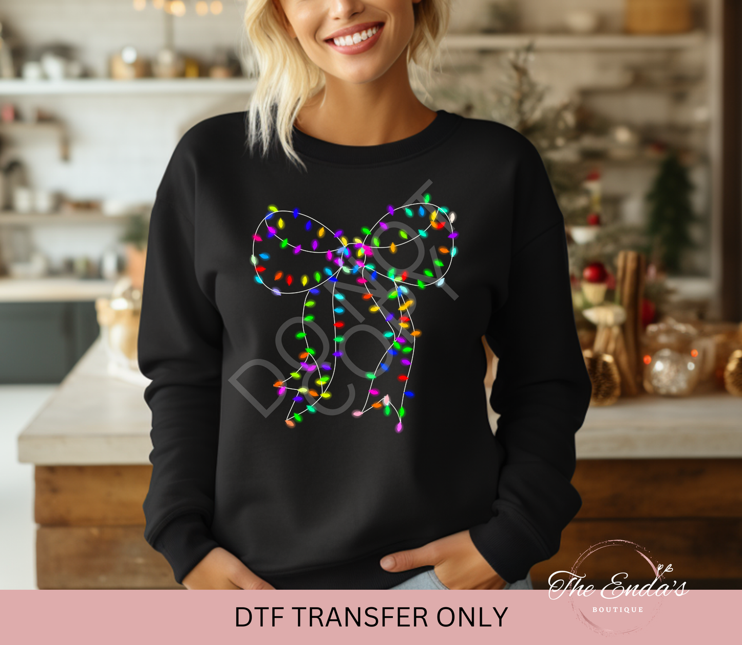 Christmas Lights Bow DTF Transfer