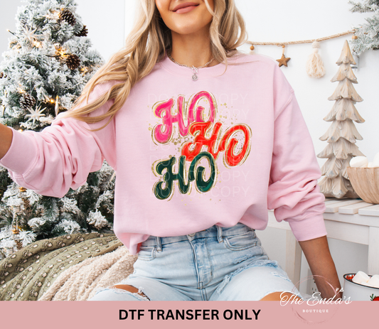 Watercolor Ho Ho Ho DTF Transfer