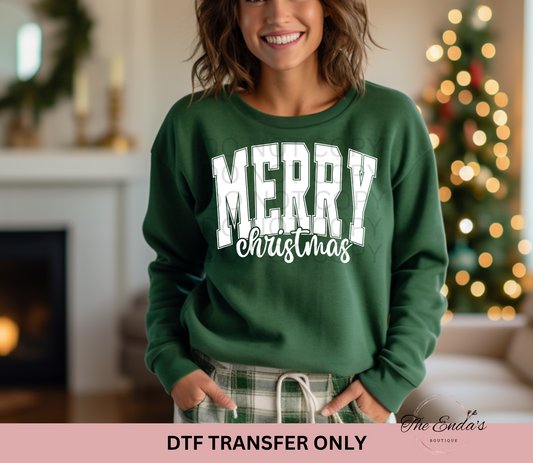 Merry Christmas DTF Transfer **AVAILABLE IN BLACK AND WHITE**