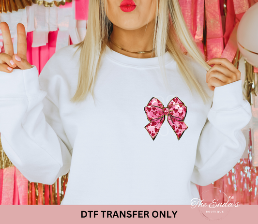 Faux Glitter Red Heart Bow DTF Transfer