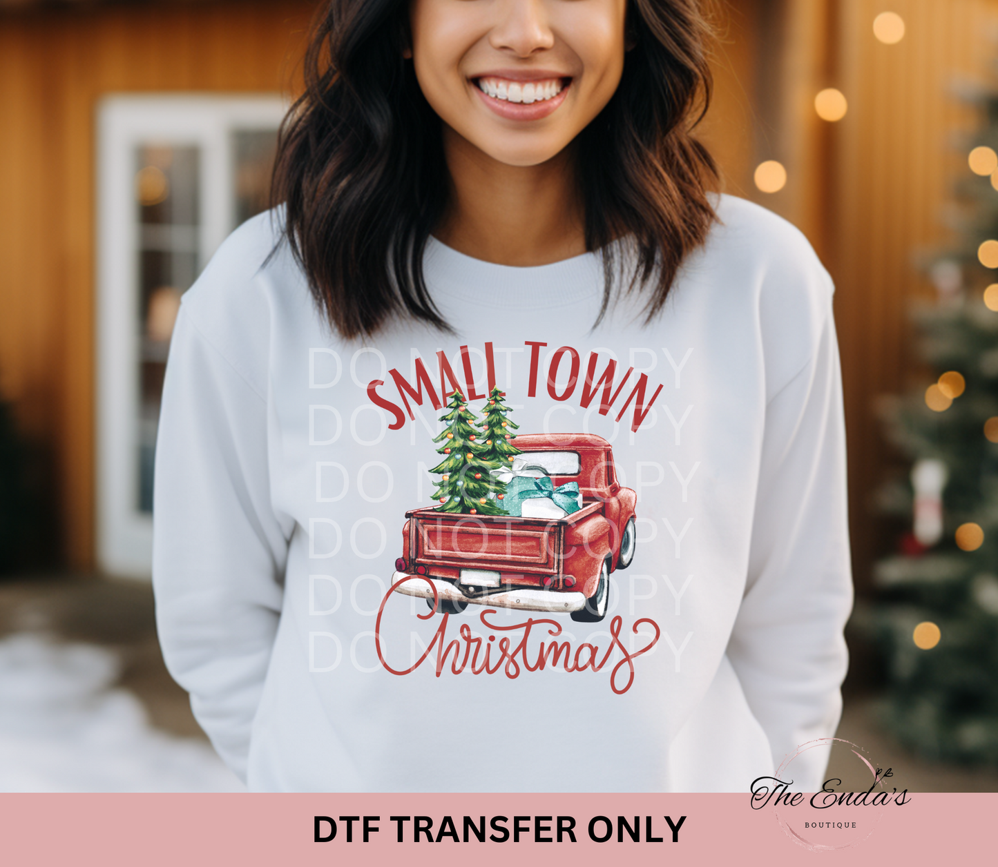 Small Town Christmas Red Truck DTF Transfer