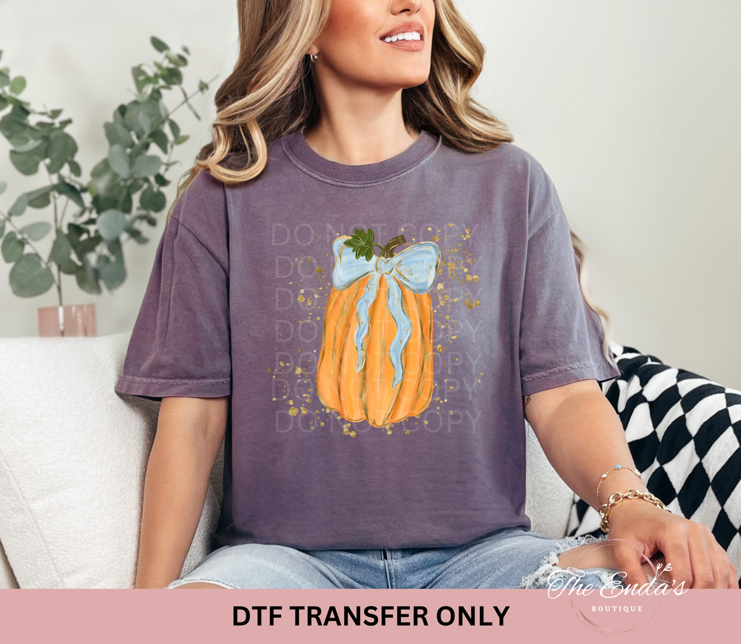 Watercolor Pumpkin Bow DTF Transfer