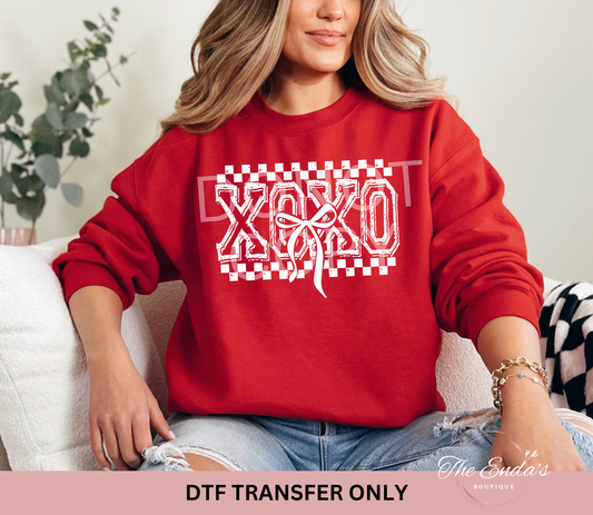 Checkered XOXO Bow DTF Transfer **AVAILABLE IN DIFFERENT COLORS**