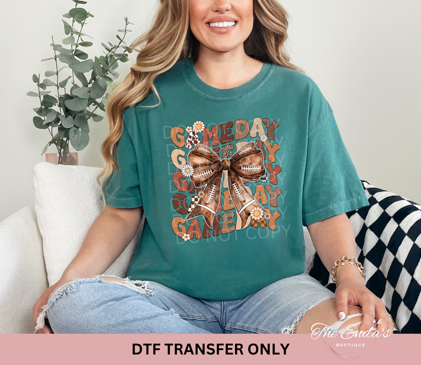Football Bow Wavy Game Day DTF Transfer