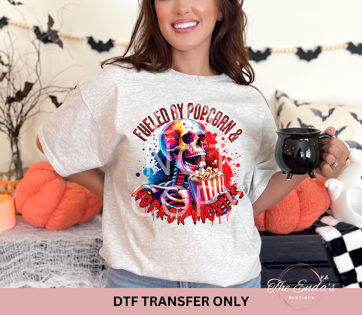 Fueled By Popcorn & Horror Movies DTF Transfer