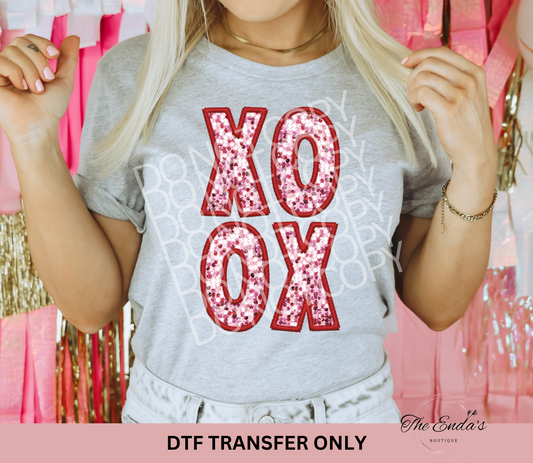 XOXO Faux Sequin Embroidery DTF Transfer