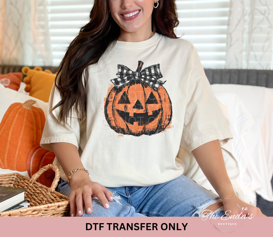 Retro Pumpkin Checkered Bow DTF Transfer