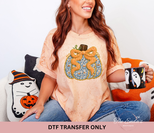 Faux Yarn Grandmillennial Pumpkin DTF Transfer