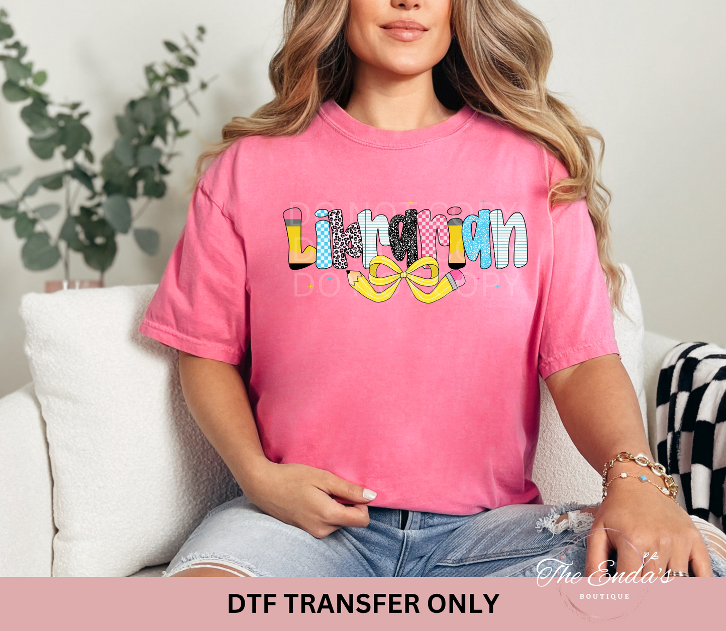 Librarian Pencil Bow DTF Transfer
