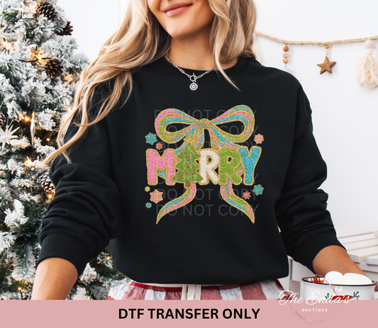 Faux Yarn Christmas Merry Bow DTF Transfer