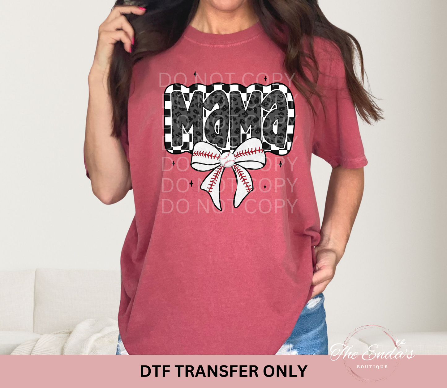 Faux Glitter Checkered Baseball Mama Bow