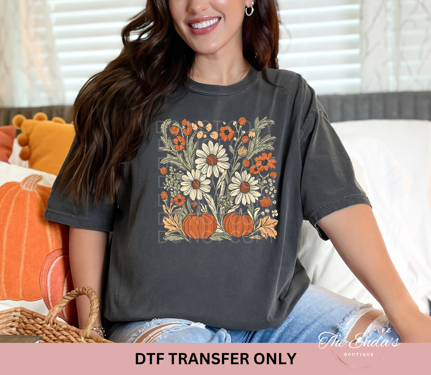 Boho Pumpkin Wildflowers DTF Transfer