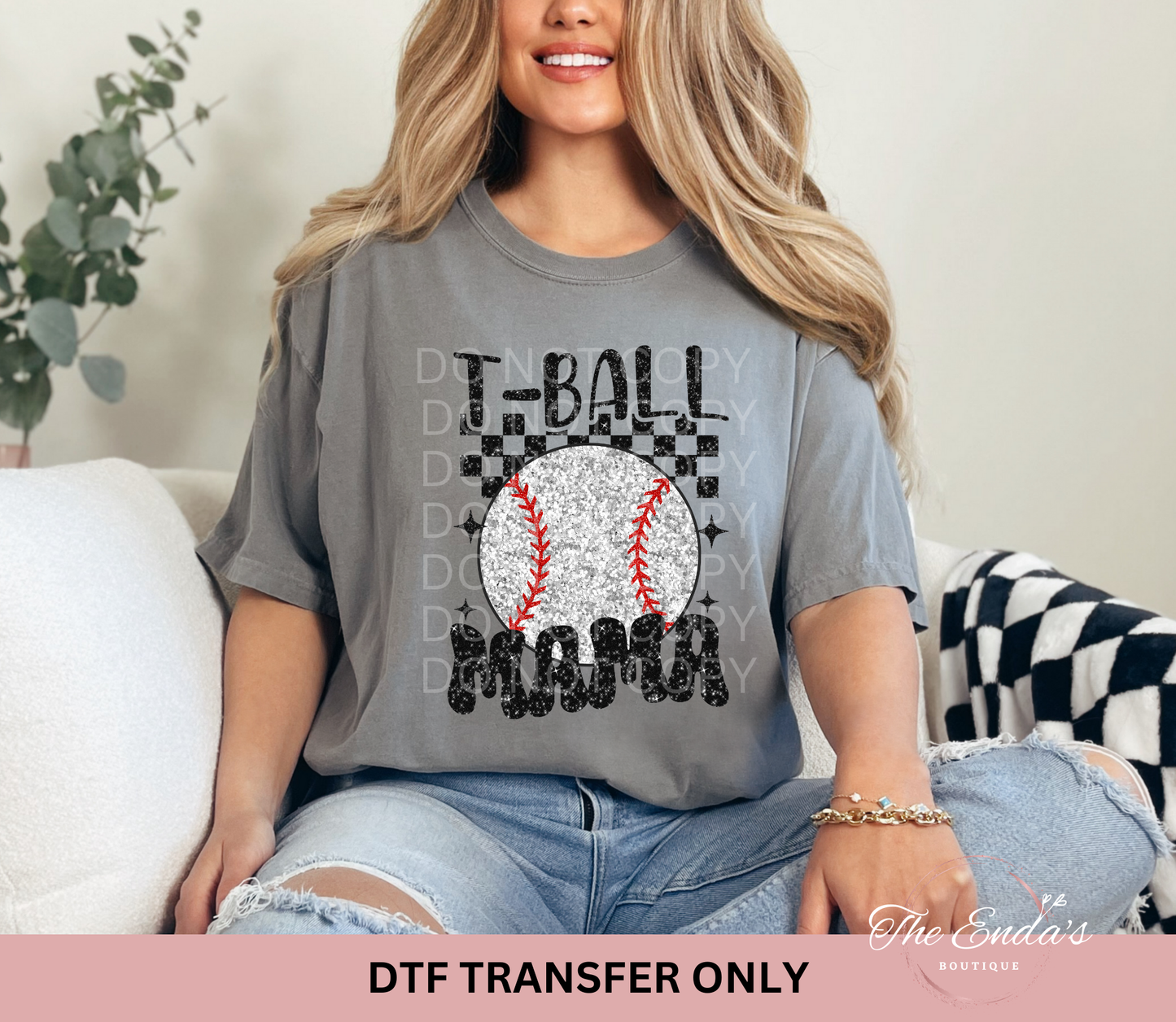 Faux Sequin Checkered T-Ball Mama DTF Transfer